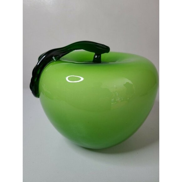 Vintage Hand Blown Art Glass Large Green Apple Murano Style Decorative Fruit 8" - Picture 1 of 7